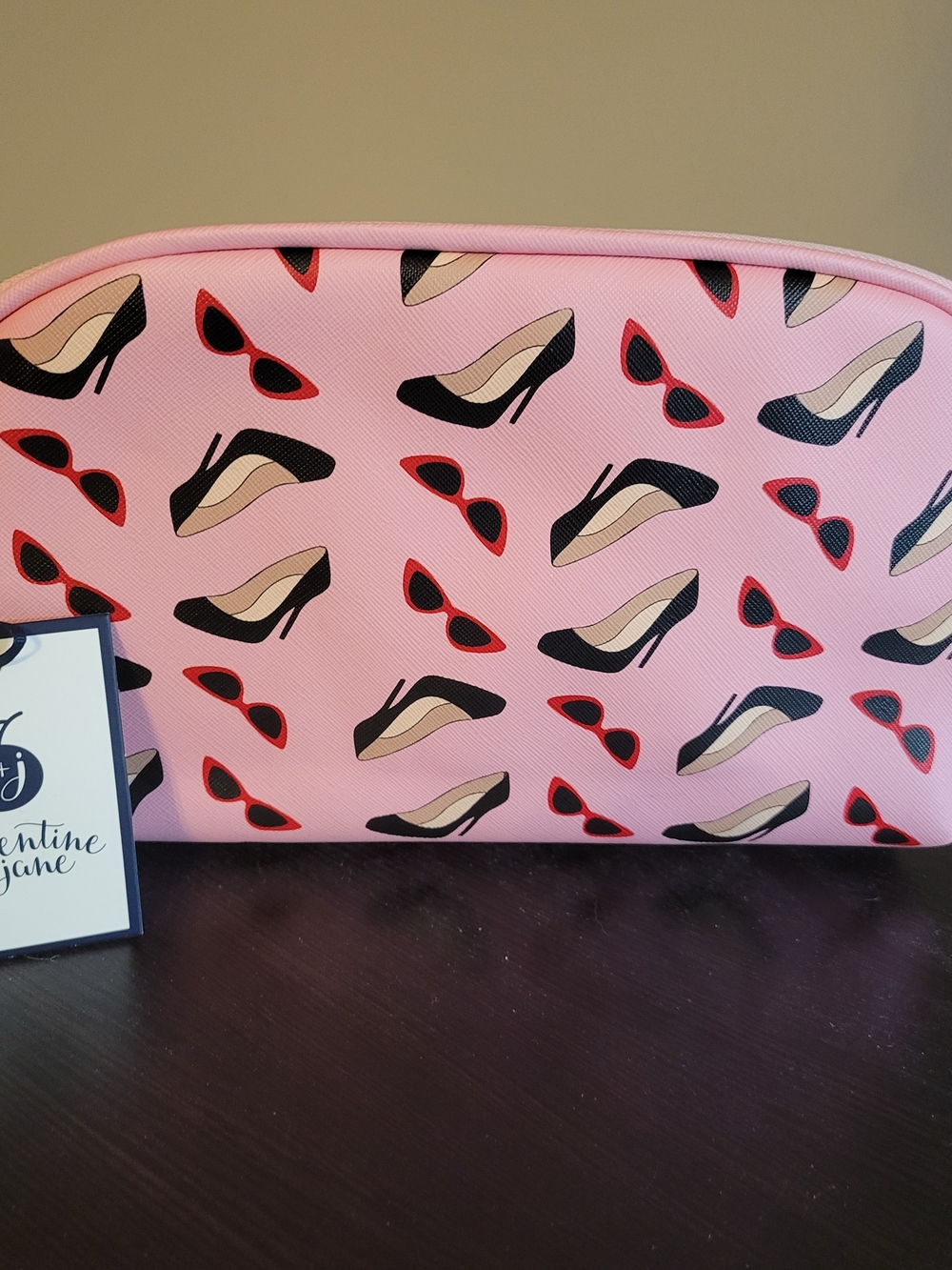 Cosmetic Pouch Pink with Shoe & Sunglasses Pattern